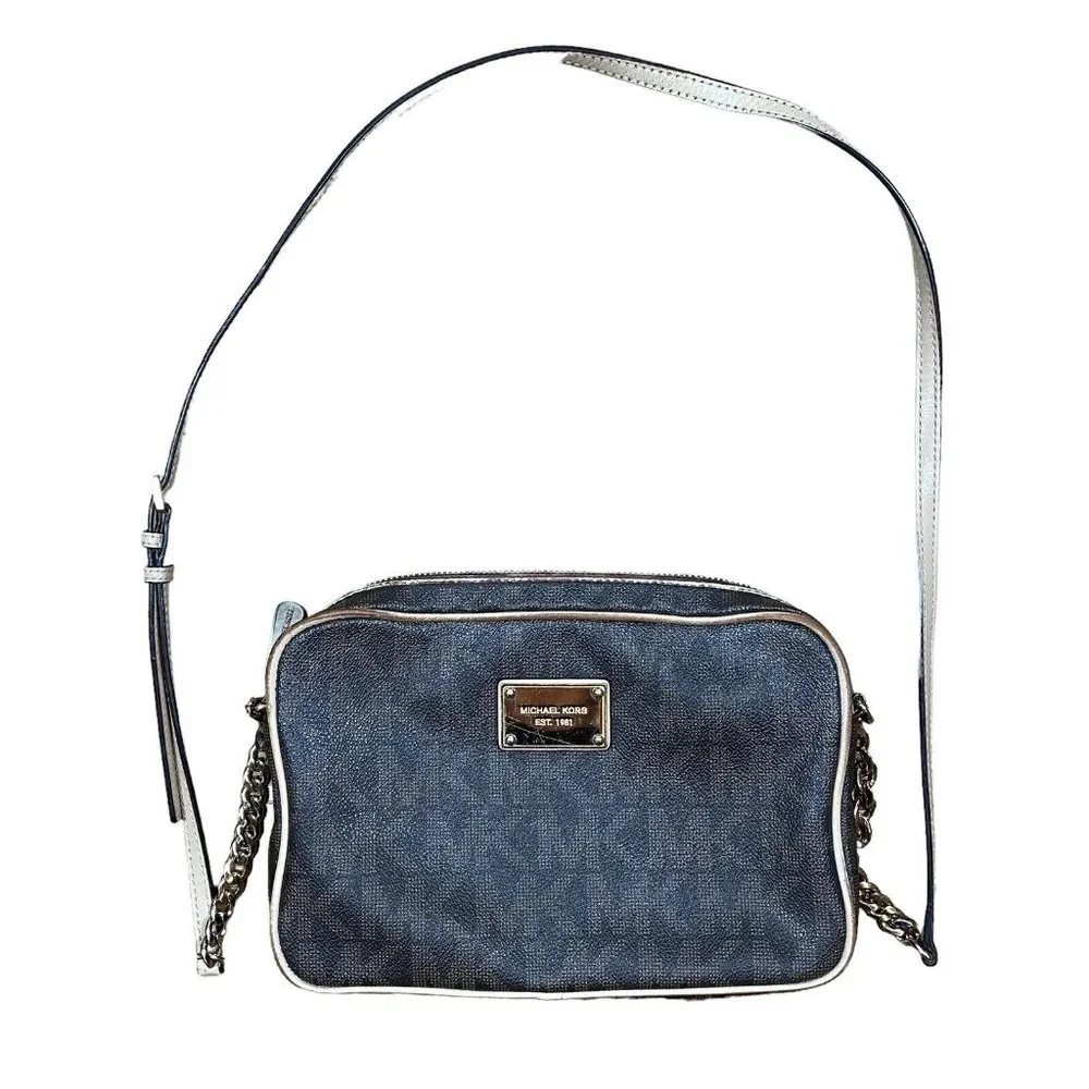Michael Kors Brown‎ Logo Saffiano Leather Gold Chain Jet Set Small Crossbody